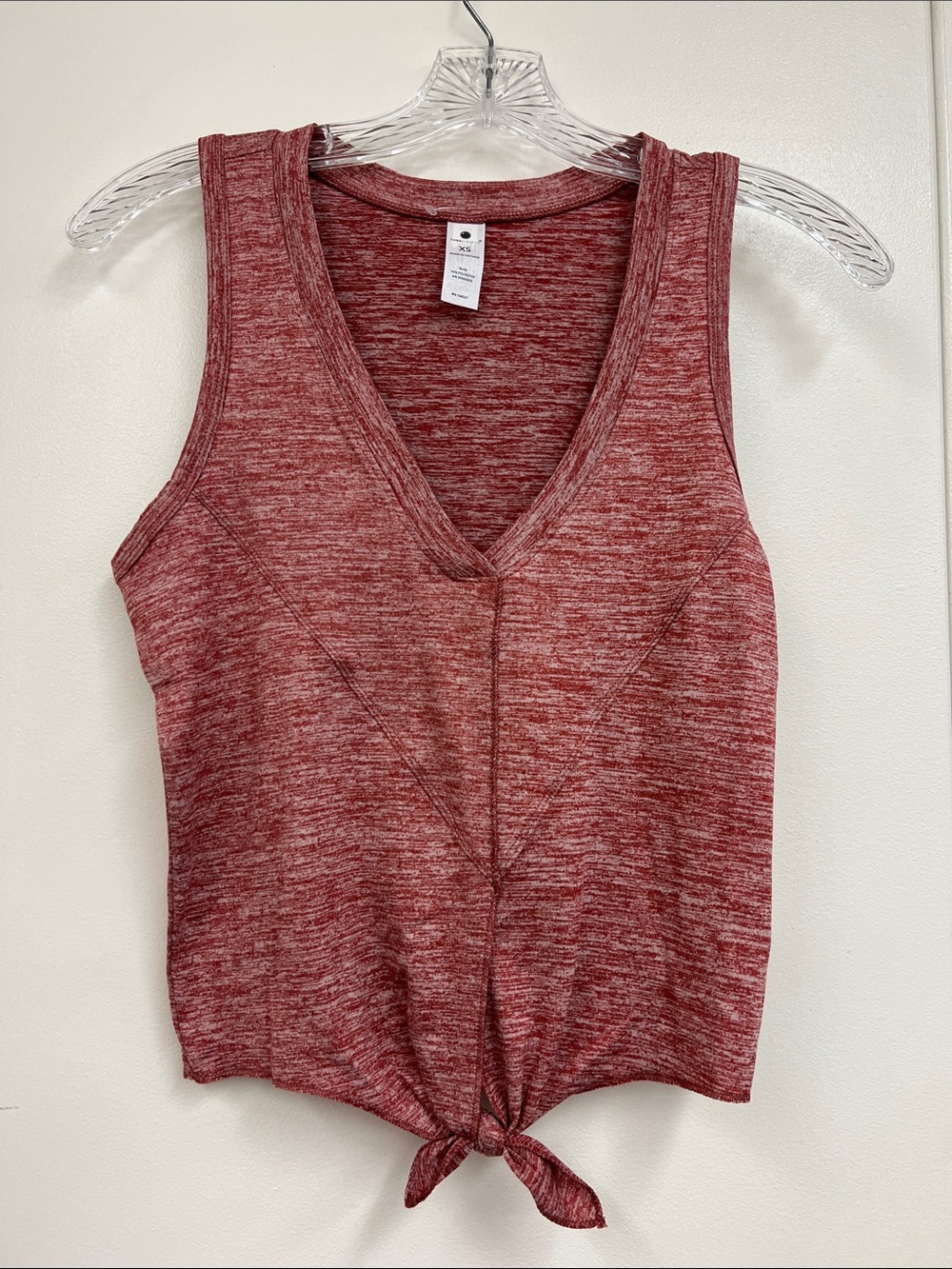 Yogalicious Heathered Red Sangria V-Neck Tie-Hem Tank Top Gym Shirt XS NWT